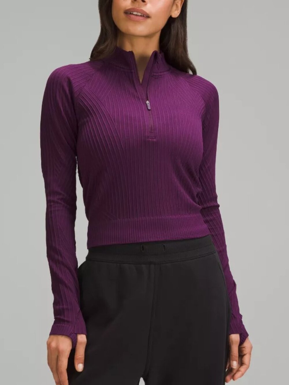 Lululemon Rest Less Cropped Half Zip Long Sleeve Pullover Top Purple Women's 6